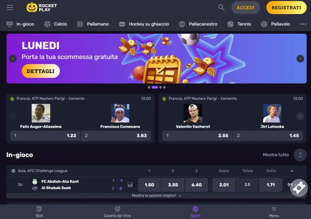 Pagina delle Scommesse Sportive